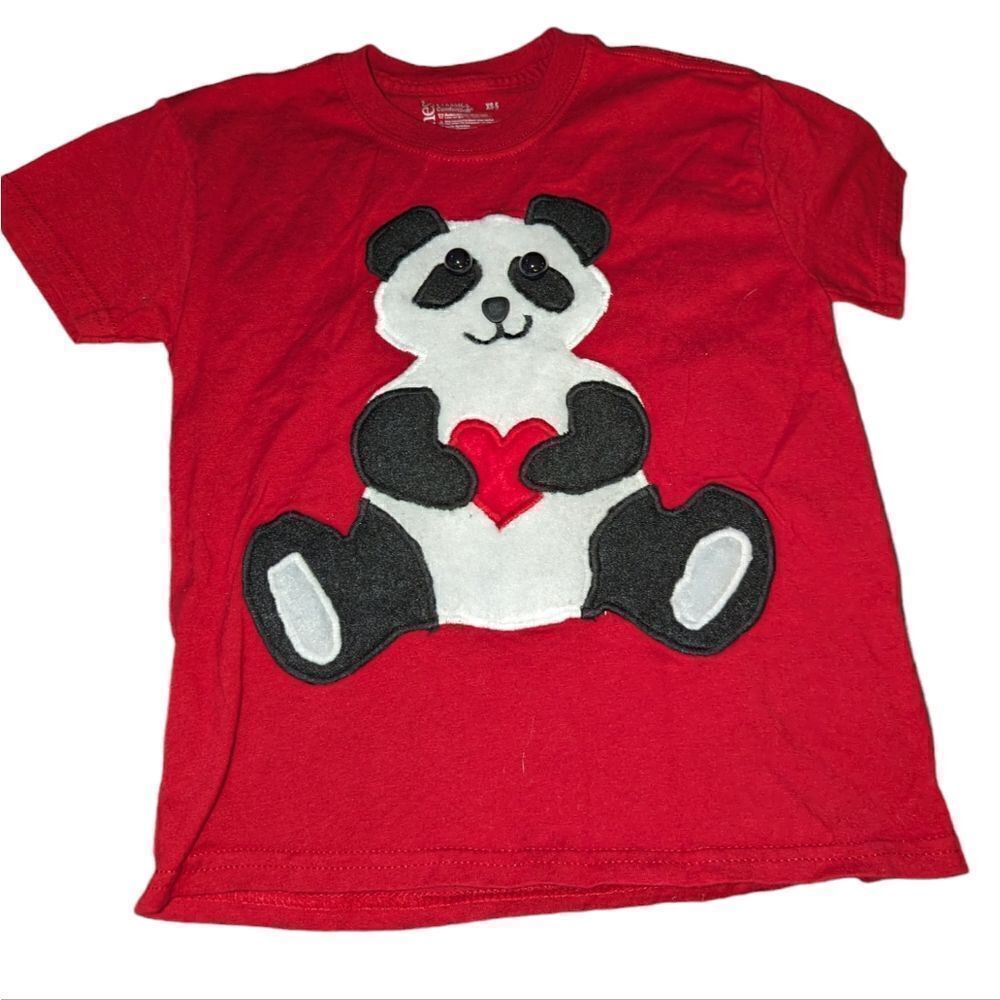 Vintage handmade embroidered panda bear red shirt
